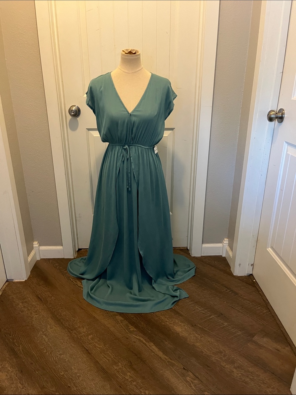 Apricot Lane Teal V-Neck Maxi Dress with Drawstring